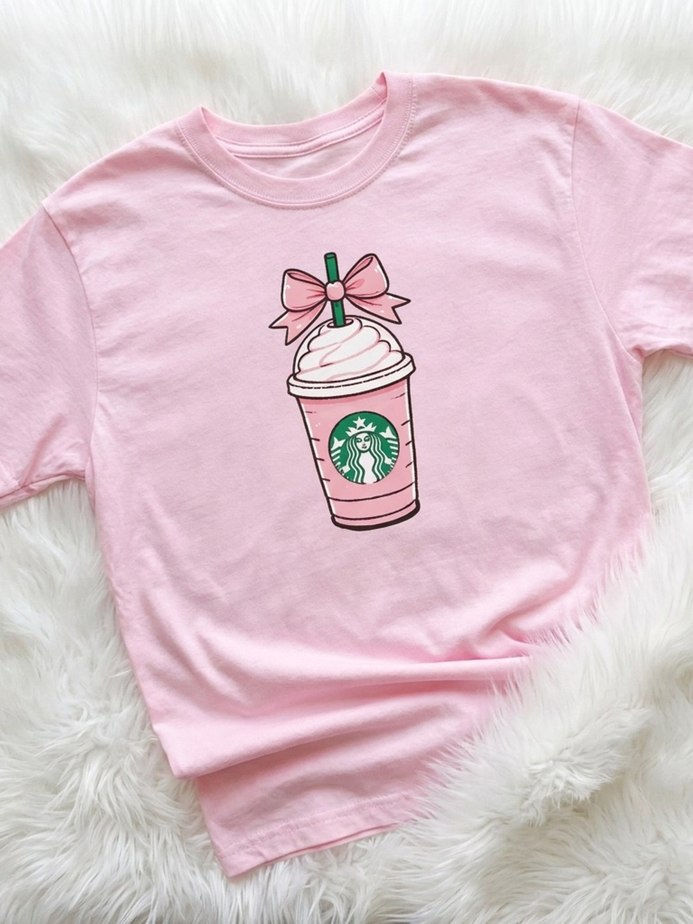 Kids Pink Graphic Frappé Tee with Bow